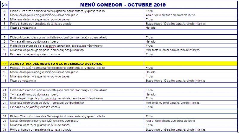 Menú octubre 2019